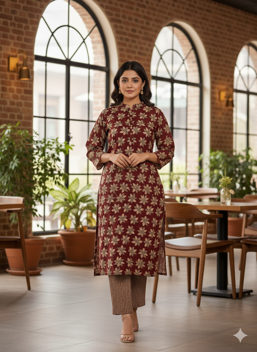 2-piece suit with breathable texture and vibrant winter prints.
